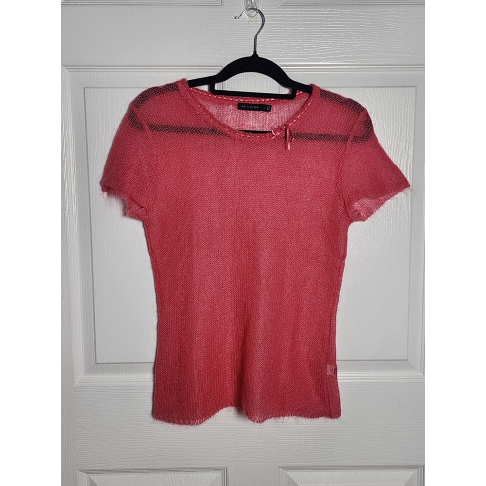 Women's THE LIMITED Pink Sheer Knit Short Sleeve Tee L VINTAGE EXCELLENT CONDITI